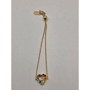 Coach Gold Tone Rainbow Crystal Heart Signature C Logo Adjustable Slide Bracelet